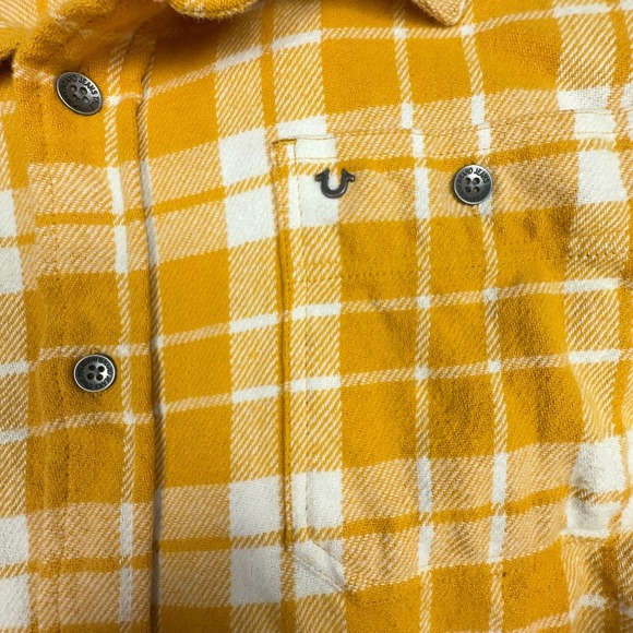 True Religion Plaid Flannel Shirt Men's XL Yellow Button Up Long Sleeve - Picture 2 of 14